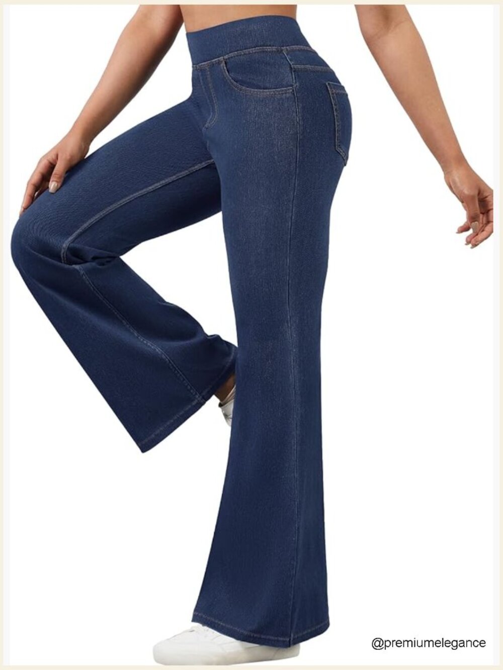 High Waisted Pull On Flare Bell Bottom Jeans Stretchy Tummy Control